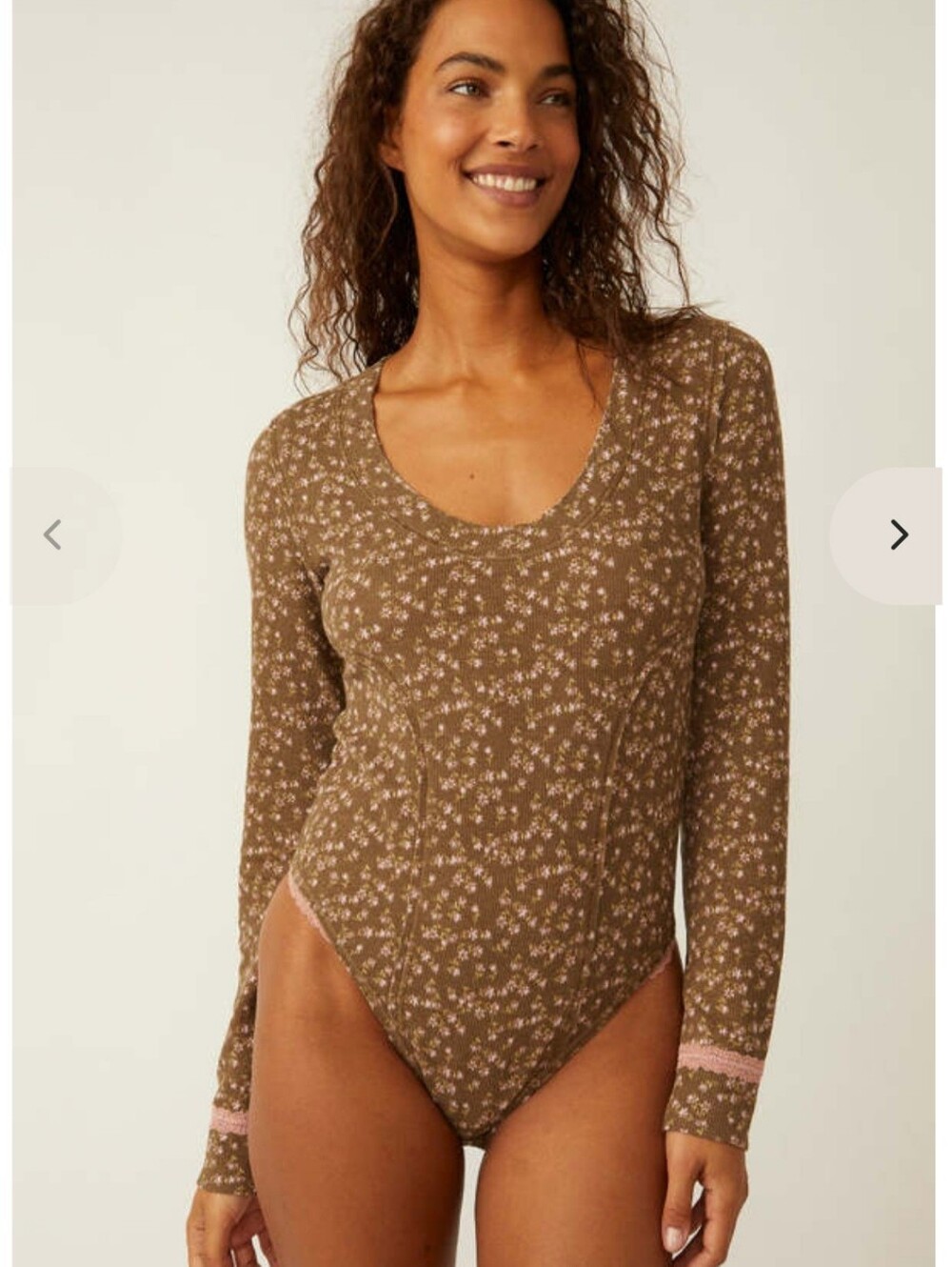 Free People Coquette Romantic Academia Long-Sleeve Brown Floral Lace Bodysuit